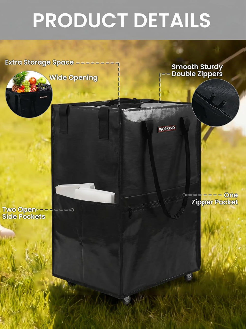 WORKPRO comparaison taille à côté d’un panier montrant proportions