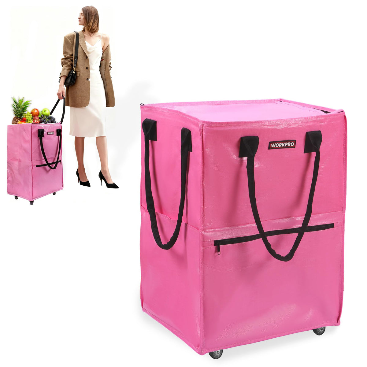 WORKPRO sac face avant robuste montrant la capacité et ouverture facile