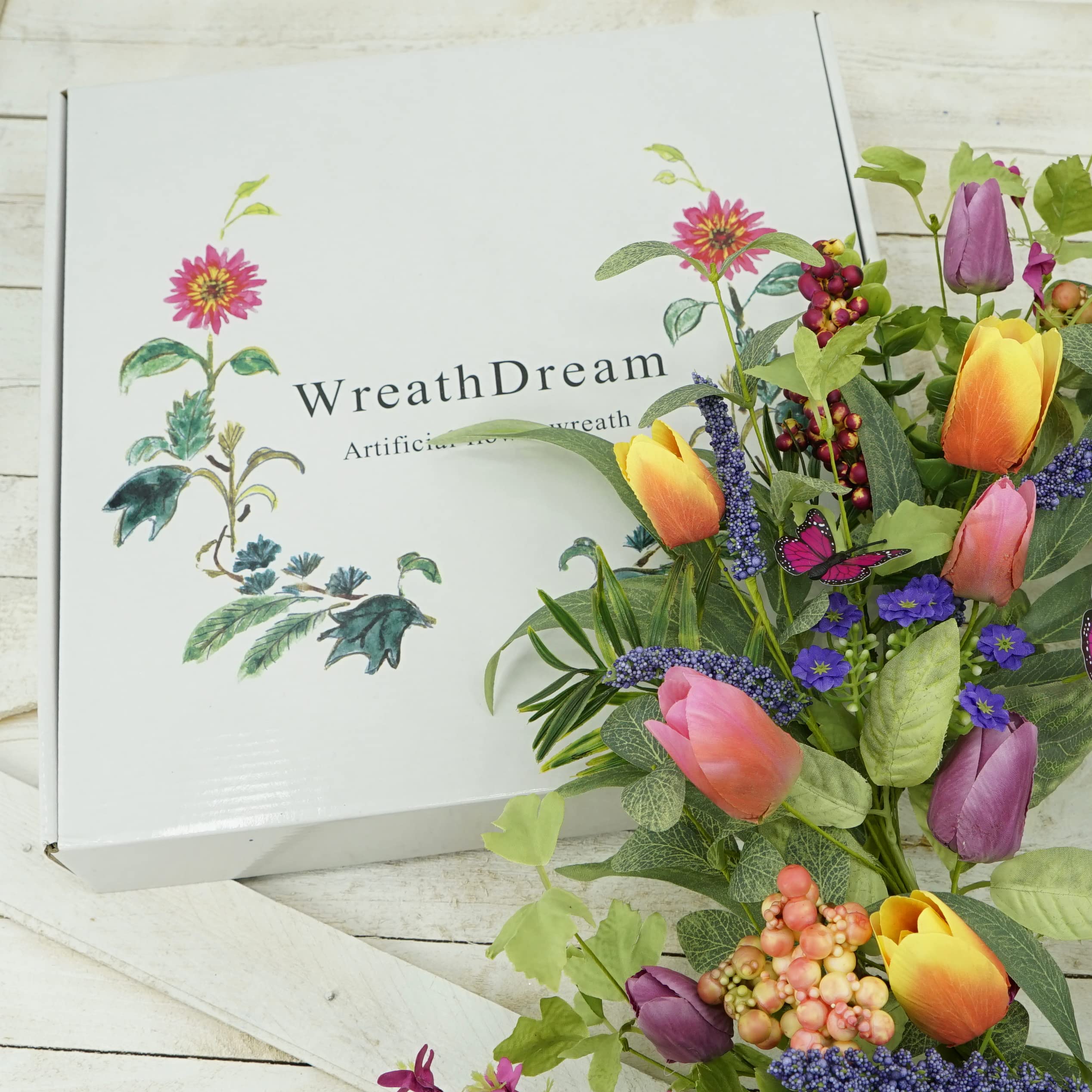 WreathDream couronne sur porche valorisant entrée extérieure