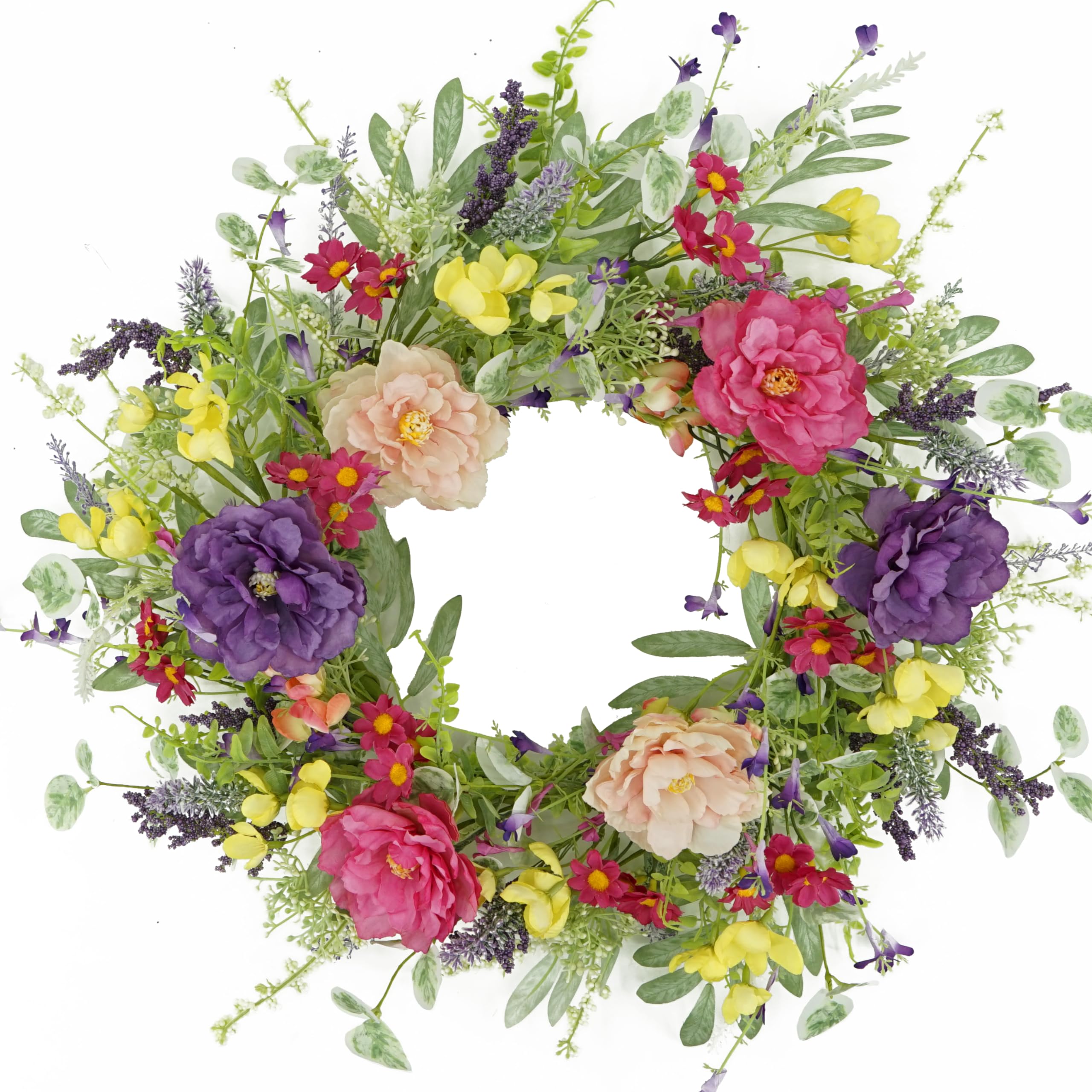 WreathDream face porte montrant pivoines accueillantes et charme saisonnier