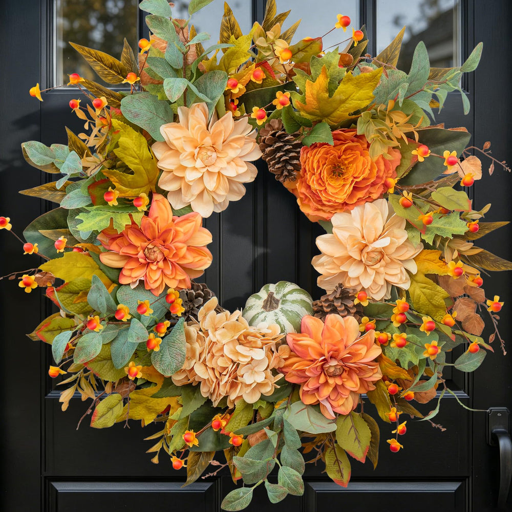 wreathqueen couronne face porte extérieure ajoute accueil chaleureux
