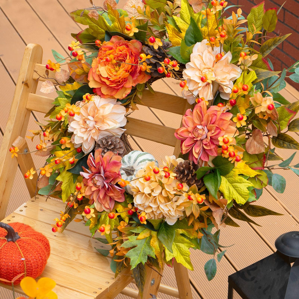 wreathqueen couronne sur porche crée décor automnal accueillant