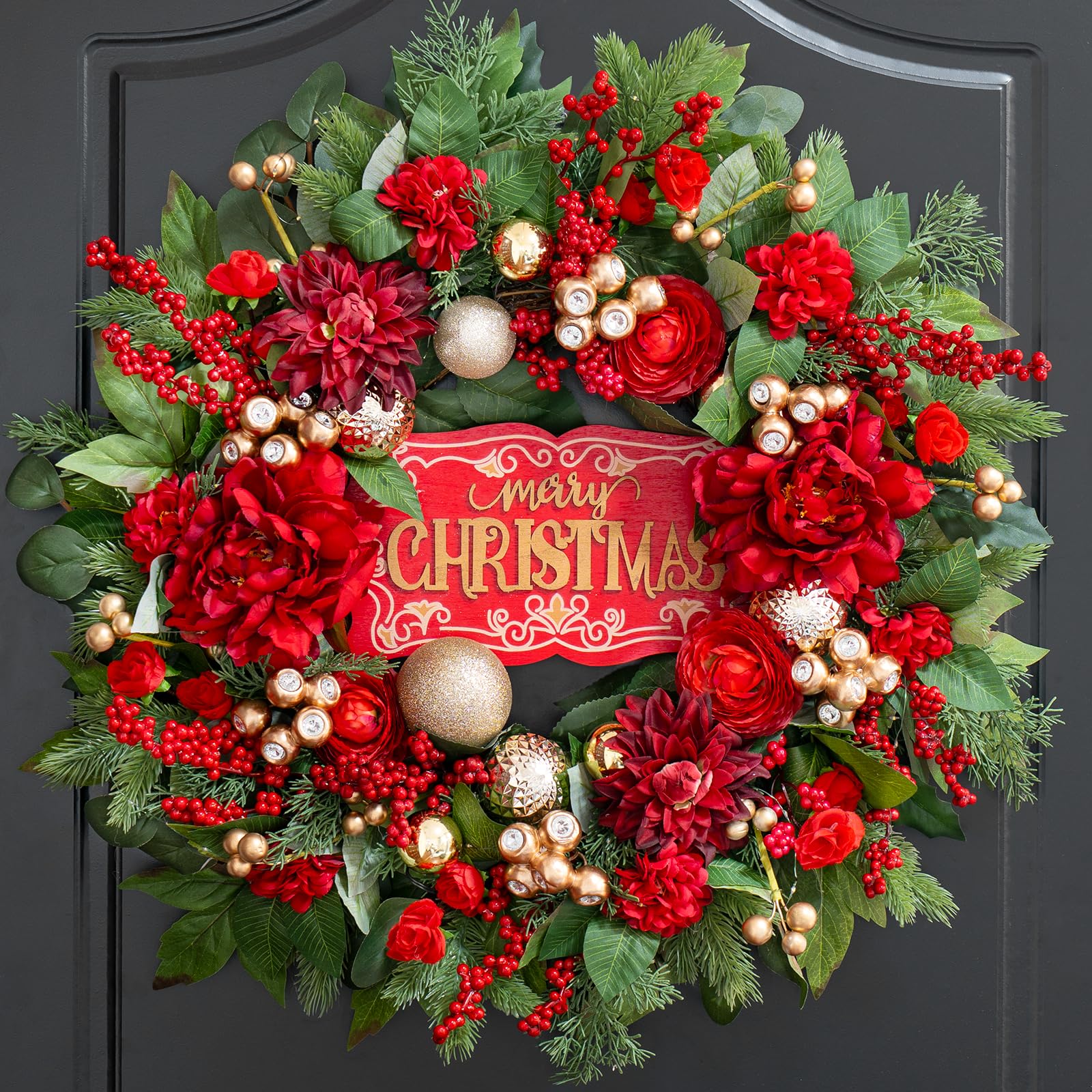 wreathqueen panneau Merry Christmas central pour salutation festive