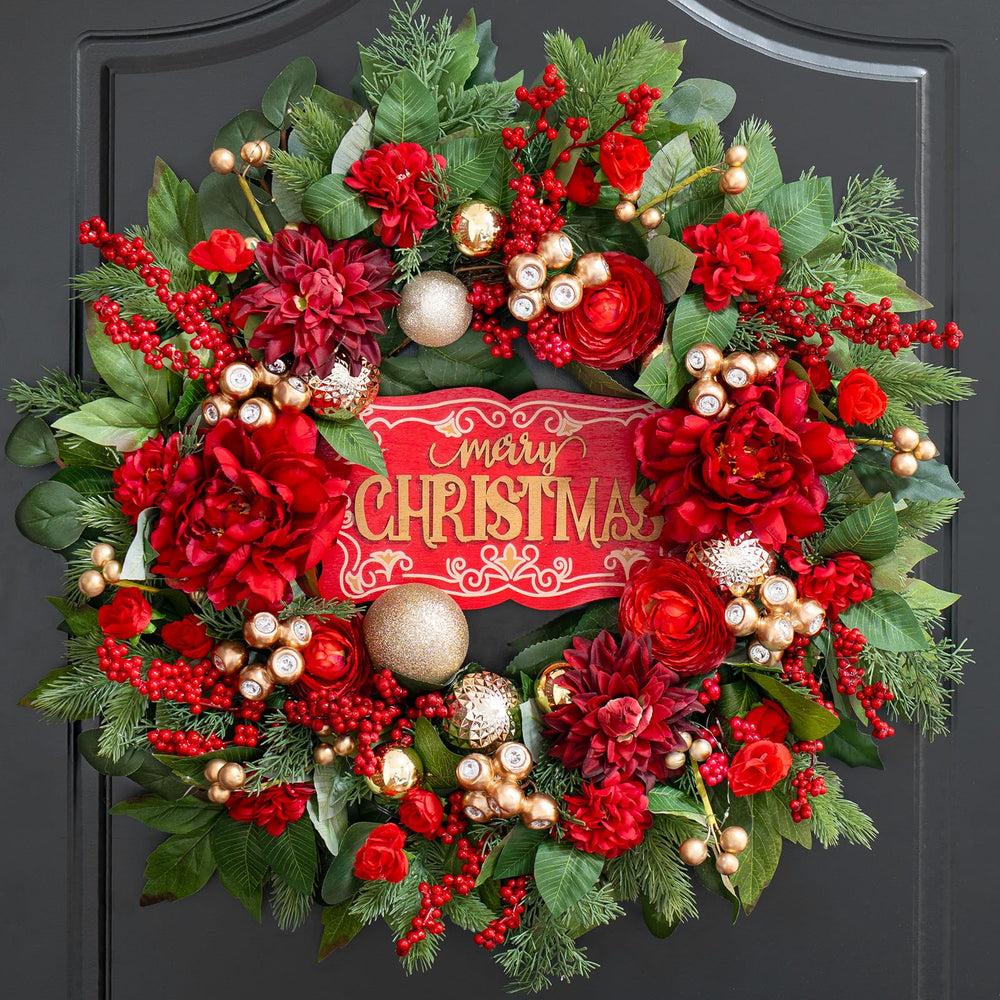 wreathqueen panneau Merry Christmas central pour salutation festive