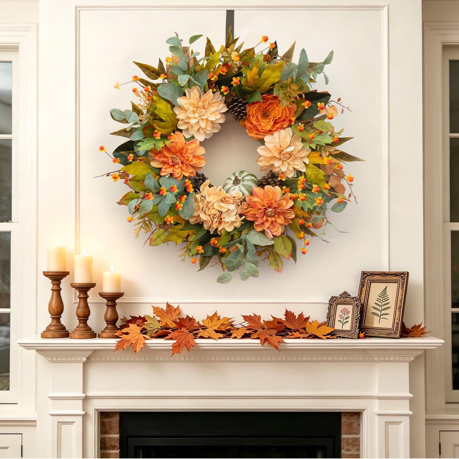 wreathqueen couronne posée sur cheminée offre accent déco intérieur