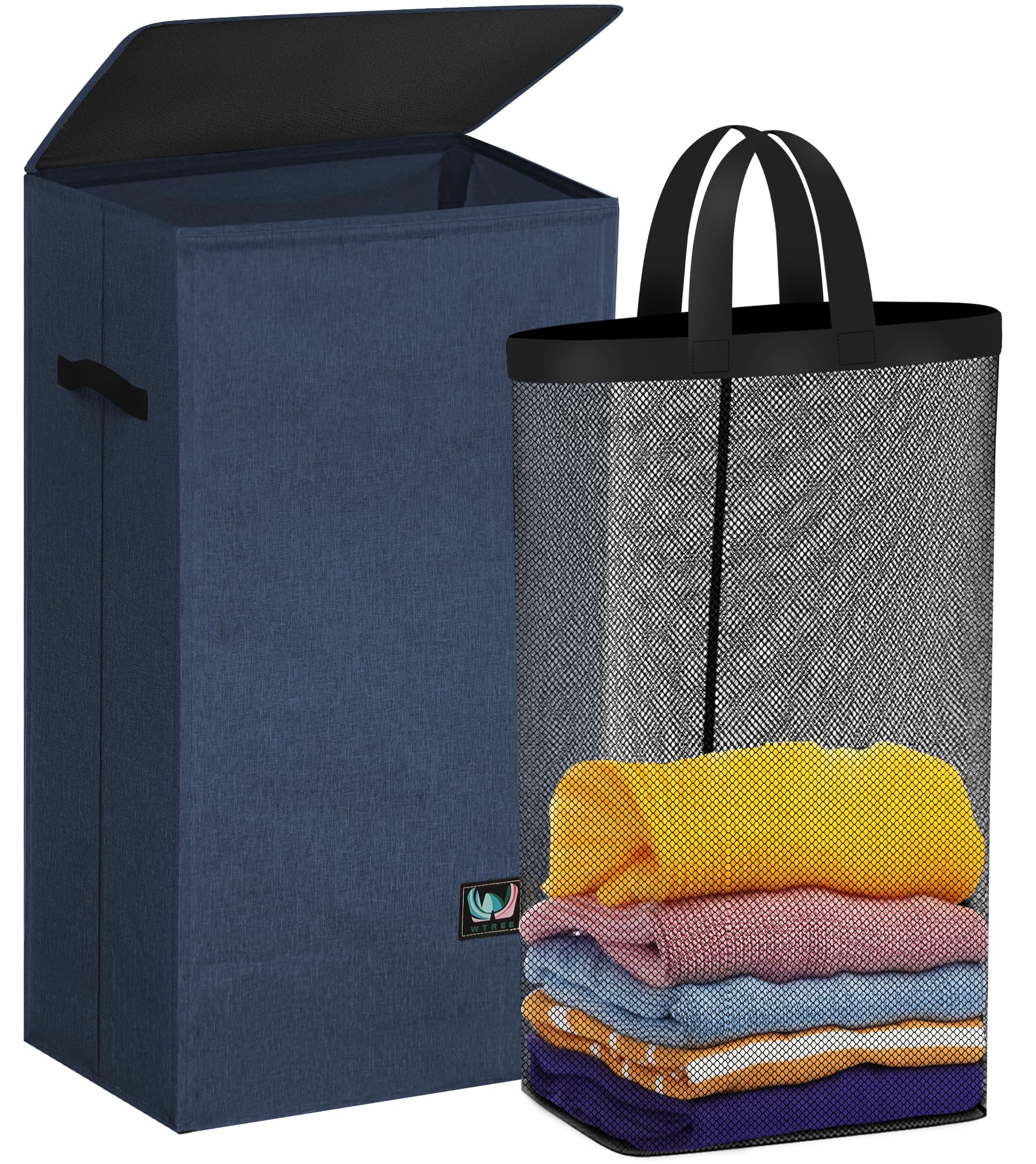 WTREE panier à linge face avec couvercle, aspect net et organisation