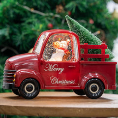 Xindian camion rouge vue face montrant scène festive et charme décoratif
