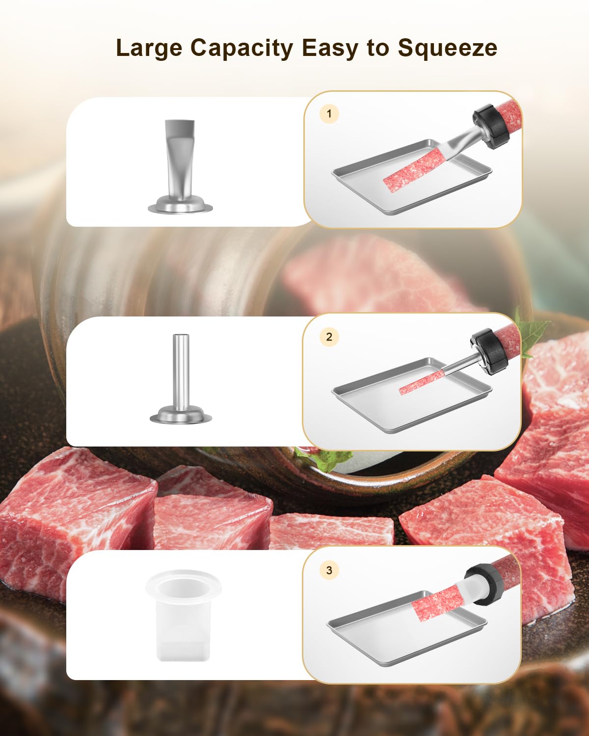 XINQIAO pistolet à jerky comparaison de taille à côté d'ustensiles pour visualiser l'échelle