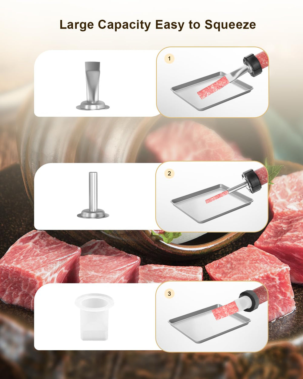 XINQIAO pistolet à jerky comparaison de taille à côté d'ustensiles pour visualiser l'échelle