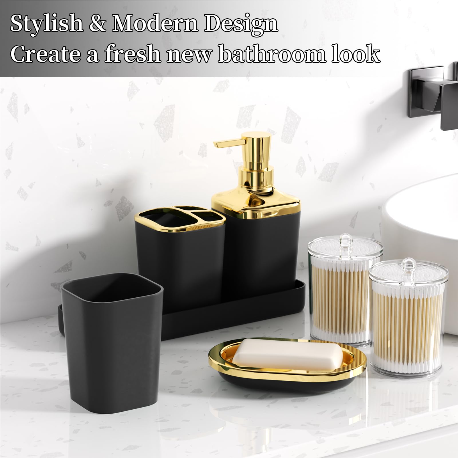 XLHOMO mise en situation salle de bain, style noir et or haut de gamme