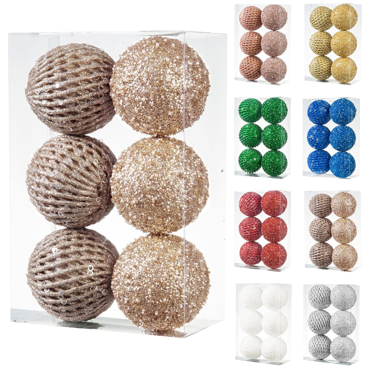 XmasExp boule champagne face avant scintillante pour sapin