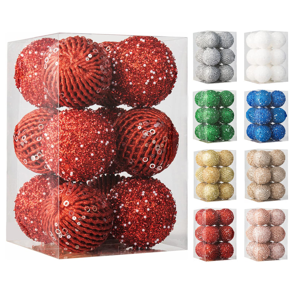 XmasExp boule rouge face avant scintillante pour un sapin élégant