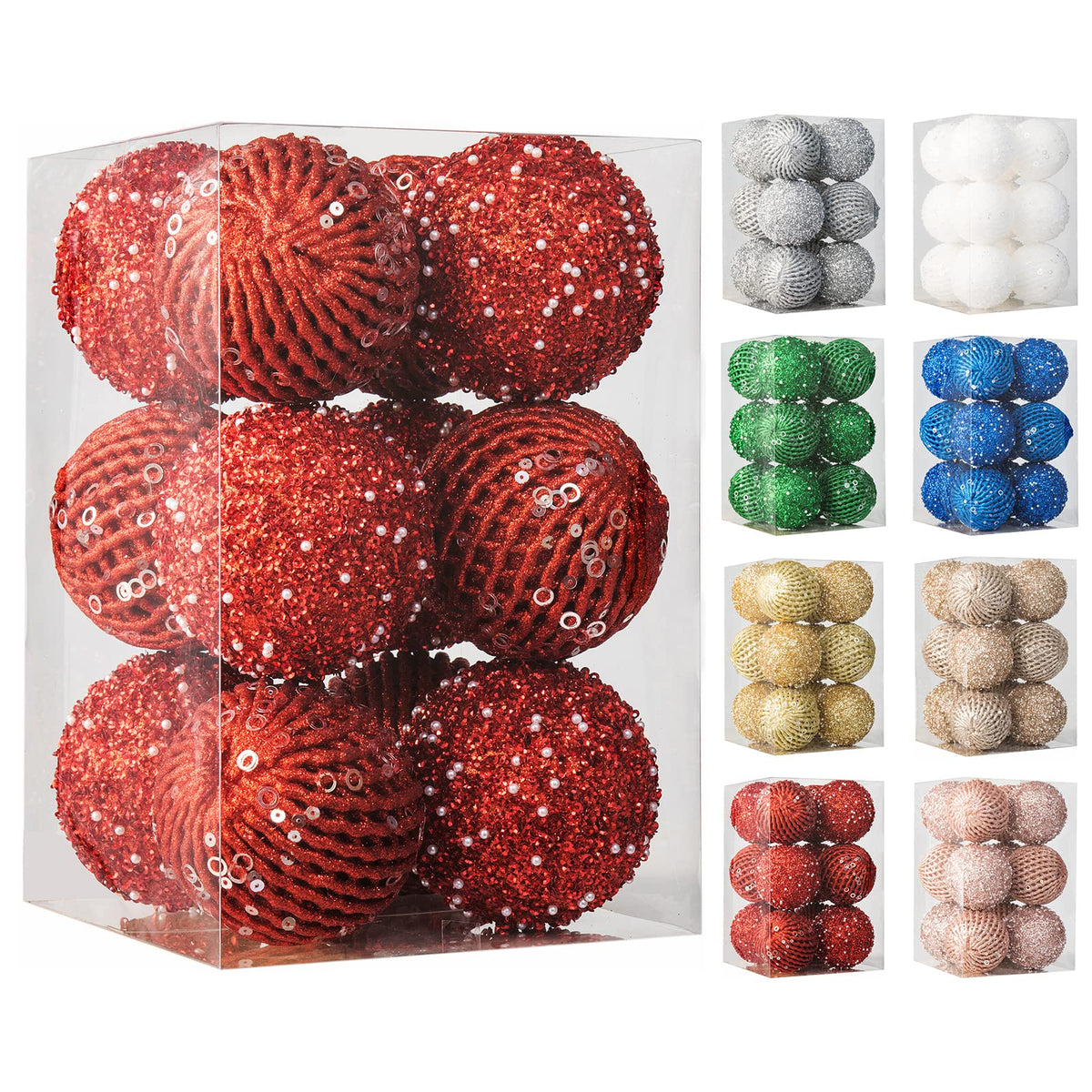 XmasExp boule rouge face avant scintillante pour un sapin élégant
