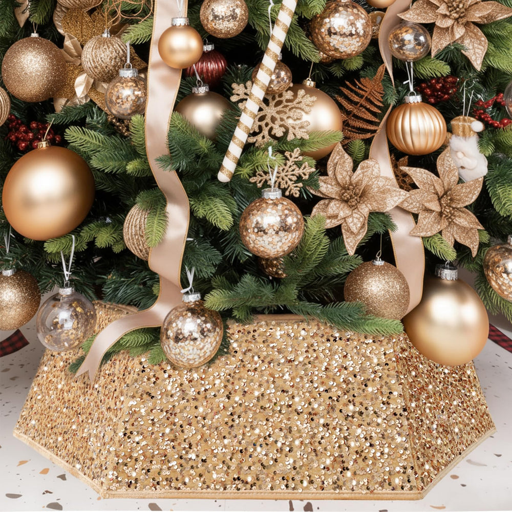 XmasExp collerette face entière, finition champagne pour un pied de sapin élégant