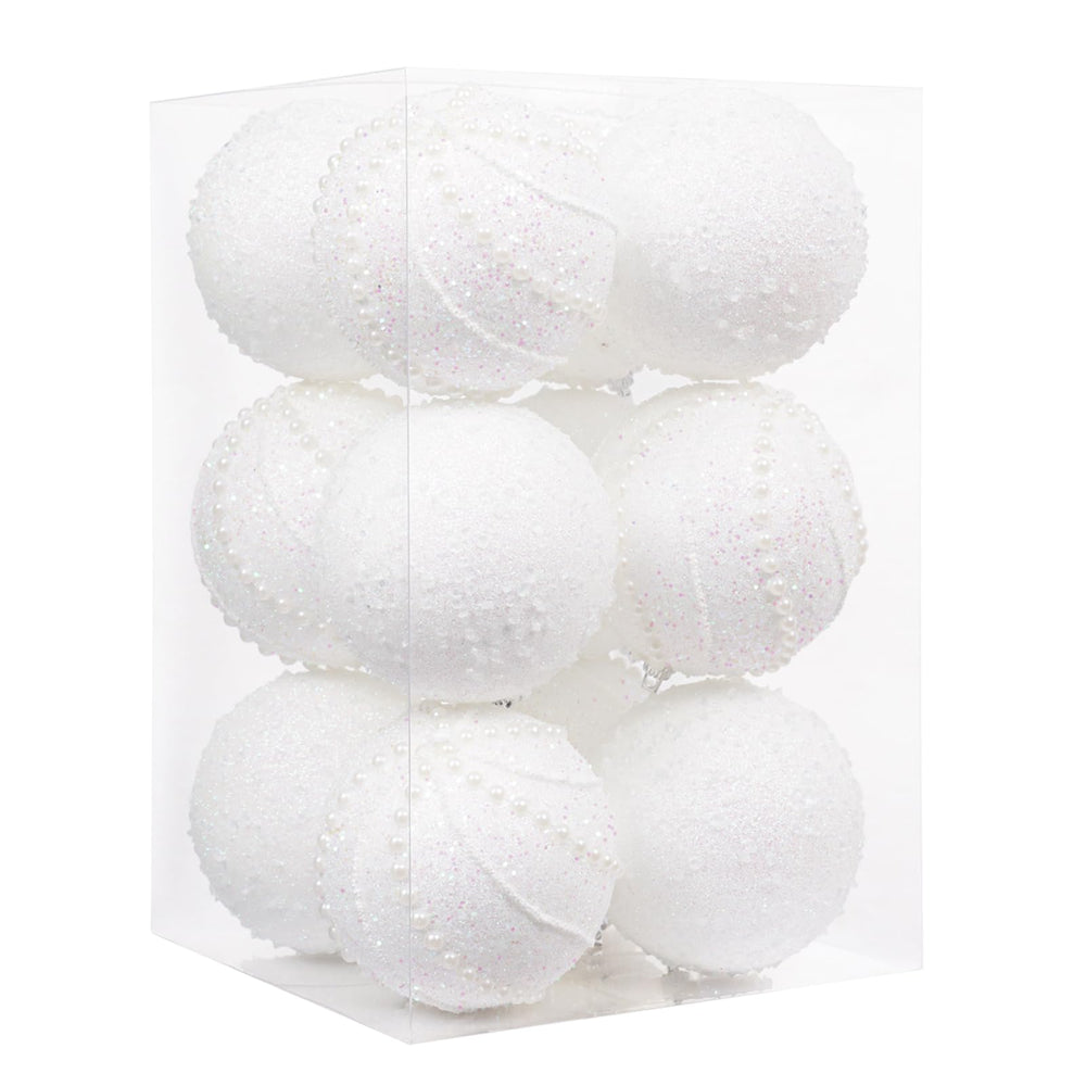 XmasExp vue de face du lot de boules blanches, élégance durable