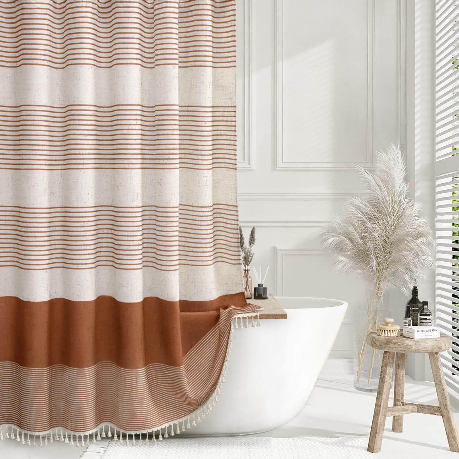 XOGUIBO rideau de douche face avant montre design orange chaleureux