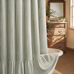 XOGUIBO rideau face entier montrant design crème-vert et ambiance chaleureuse