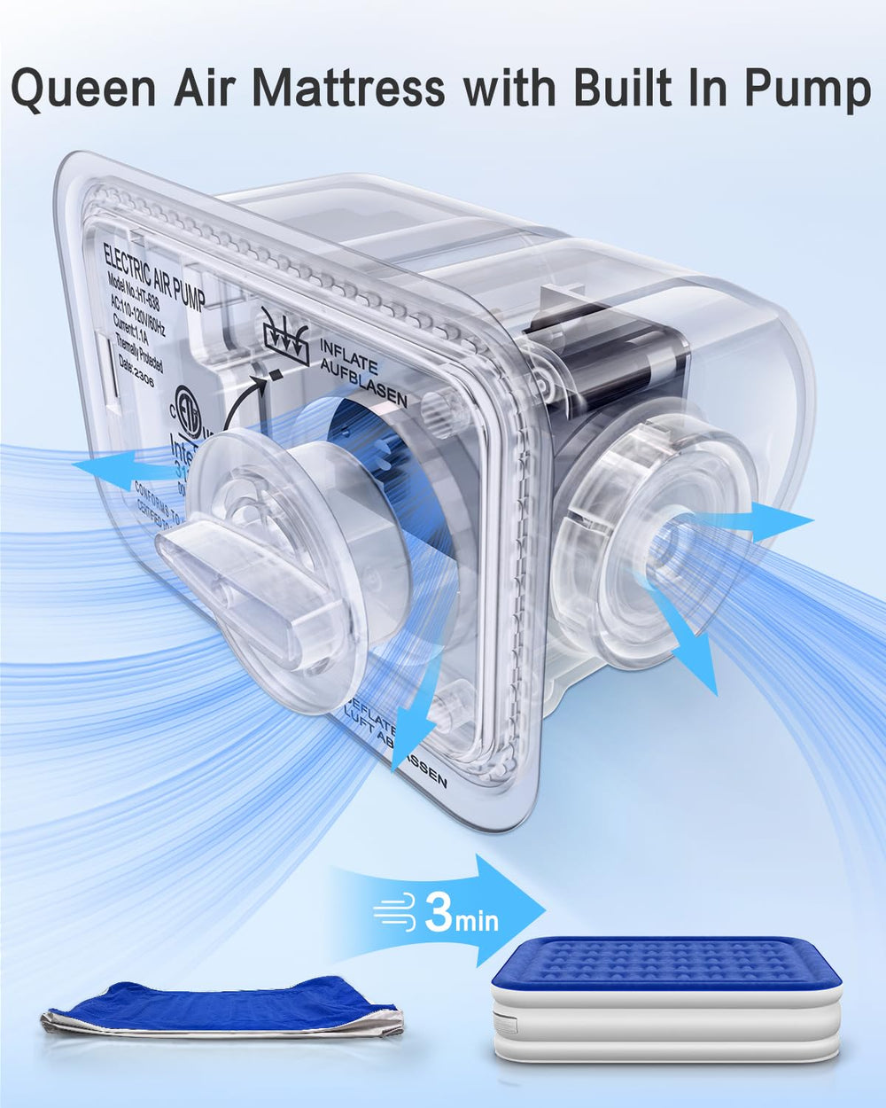 Xsleep pompe intégrée en action pour gonflage rapide et pratique