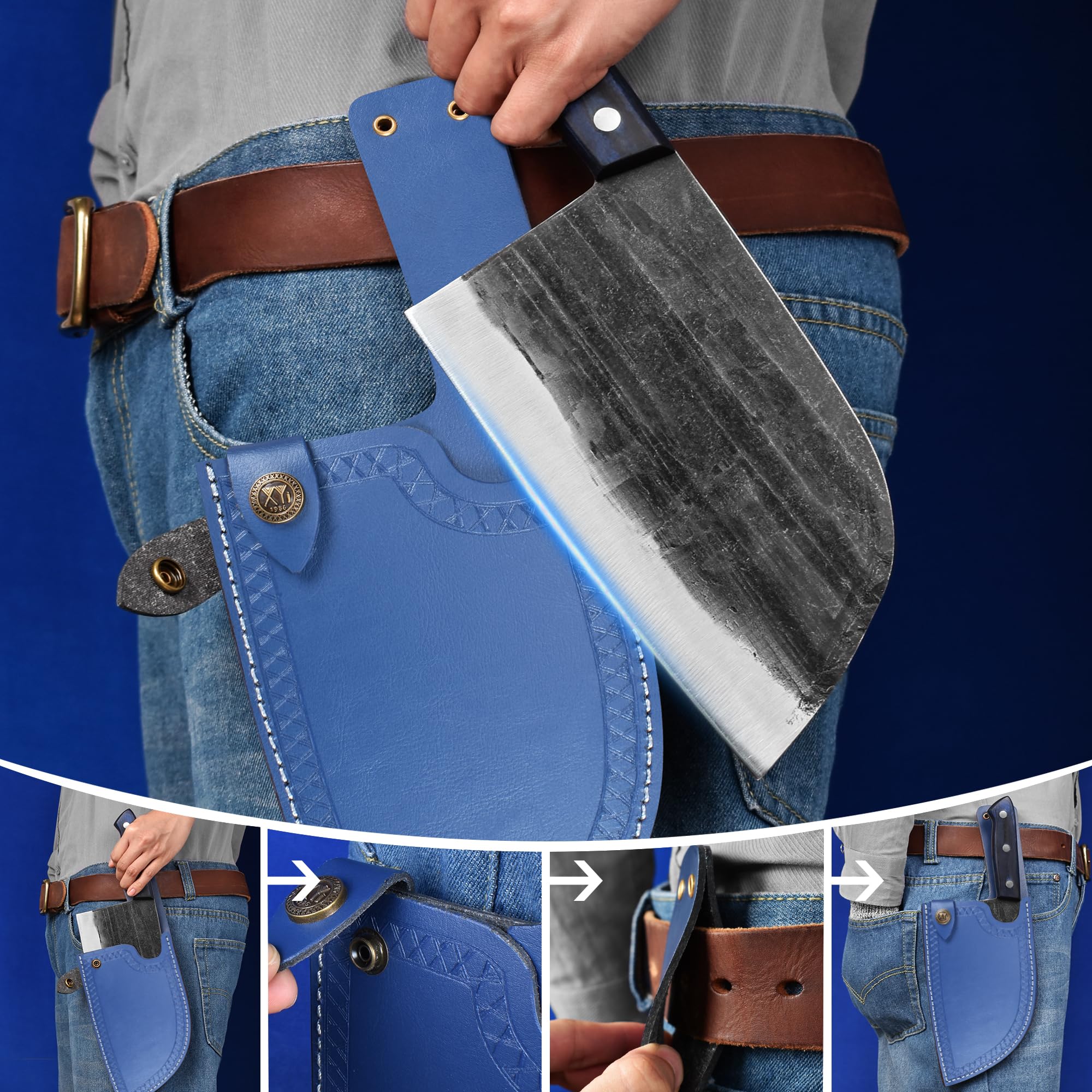 XYJ couteau taille comparaison main montrant proportions utiles