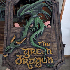 XYQ Green Dragon enseigne de face couleur vieillie pour ambiance pub