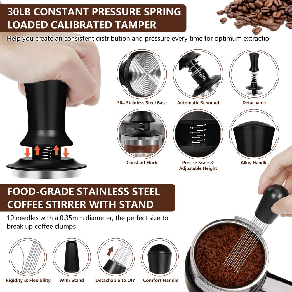 Y-Step en action tamping sur porte-filtre pour extraction uniforme et nette