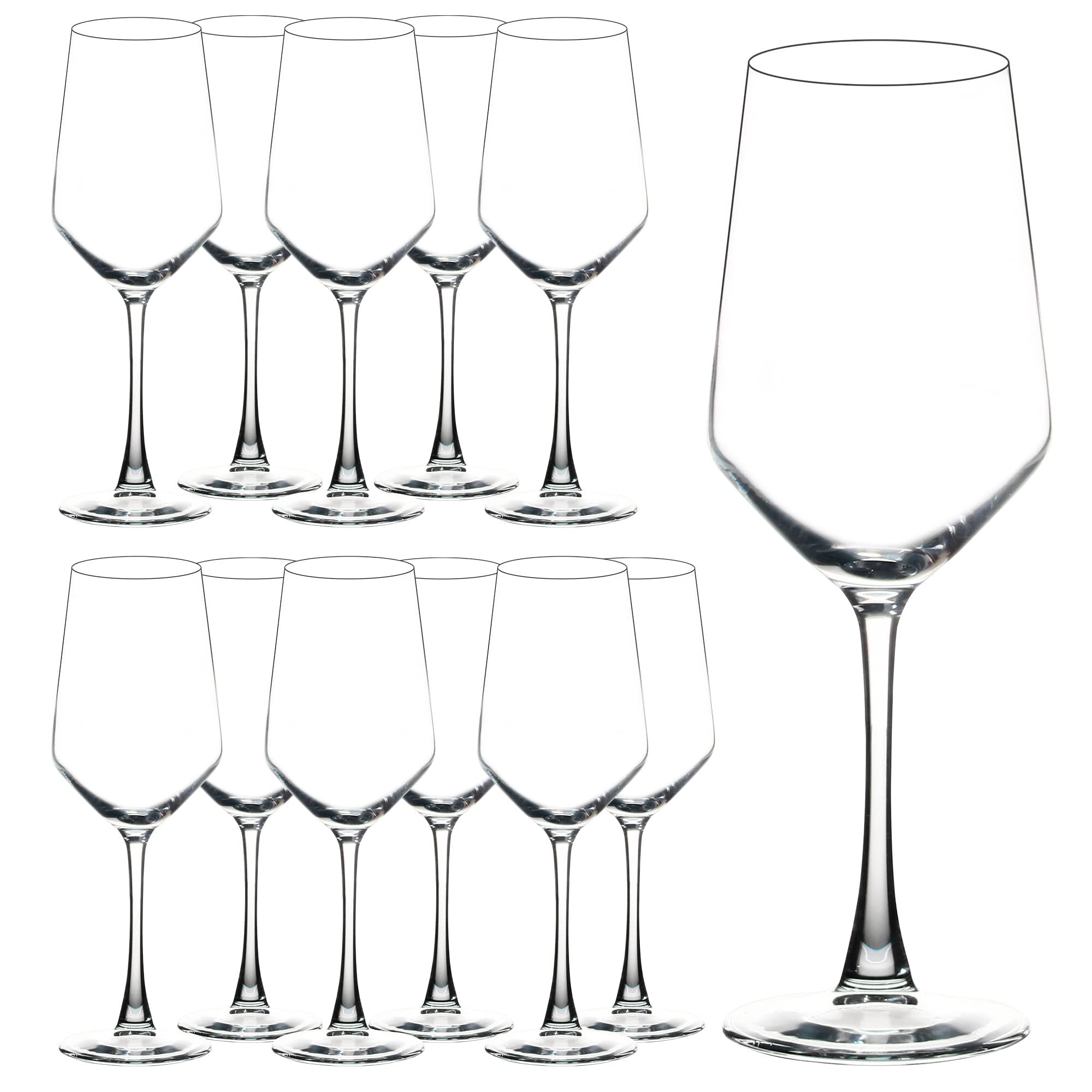 Verres YANGNAY ensemble de 12 vus de face montrant la transparence et la capacité