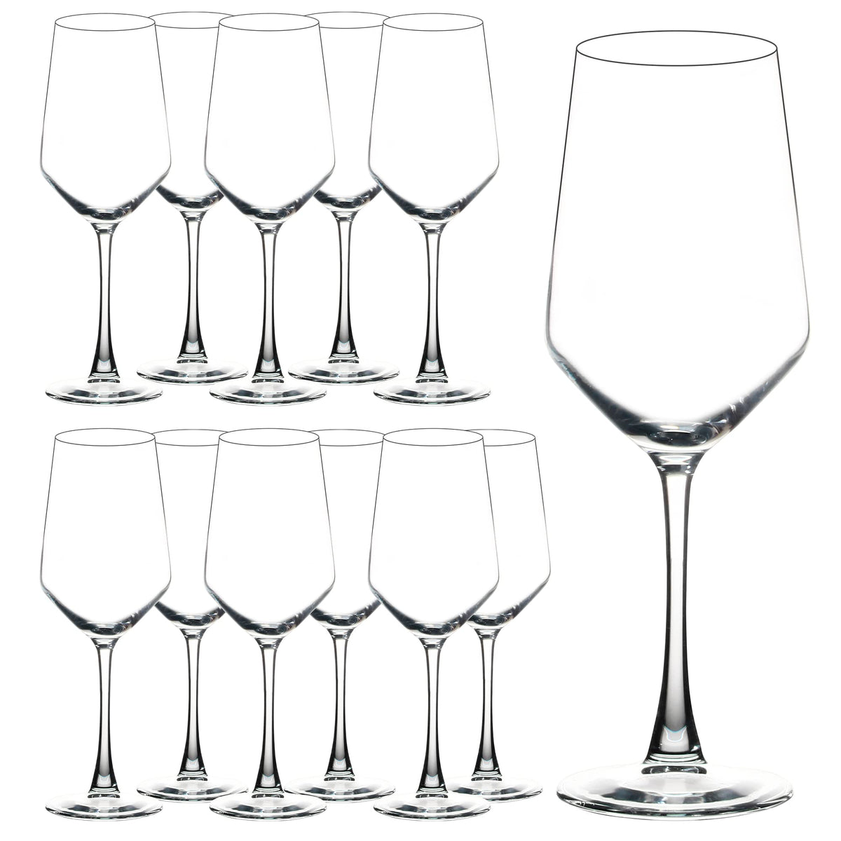 Verres YANGNAY ensemble de 12 vus de face montrant la transparence et la capacité