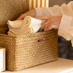 YANGQIHOME panier avec couvercle ouvert illustrant protection contre la poussière