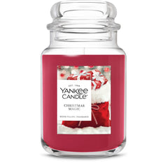 Yankee Candle jarre Christmas Magic face montrant le design et diffusion parfumée