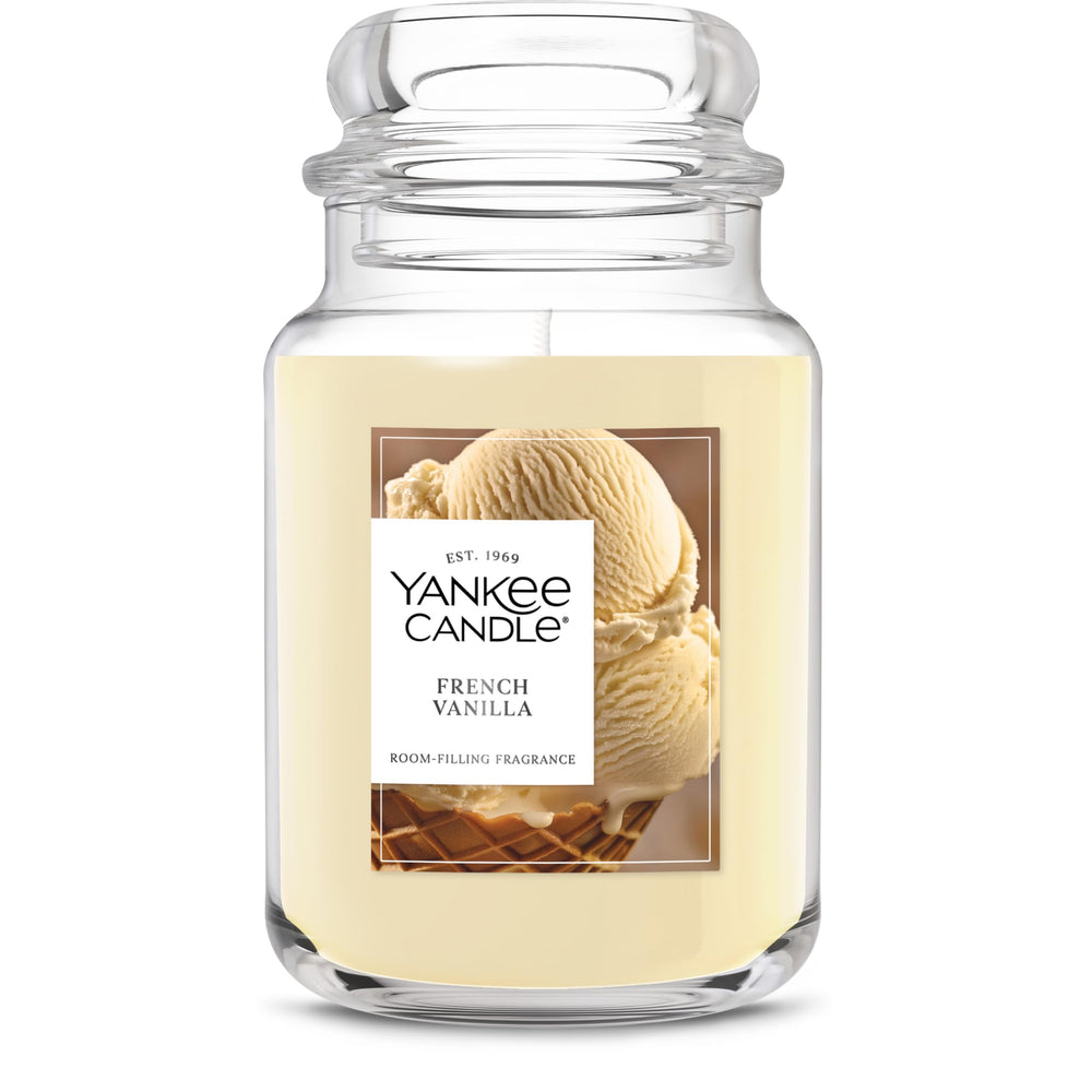 Yankee Candle jarre face montrant design élégant et parfum visible