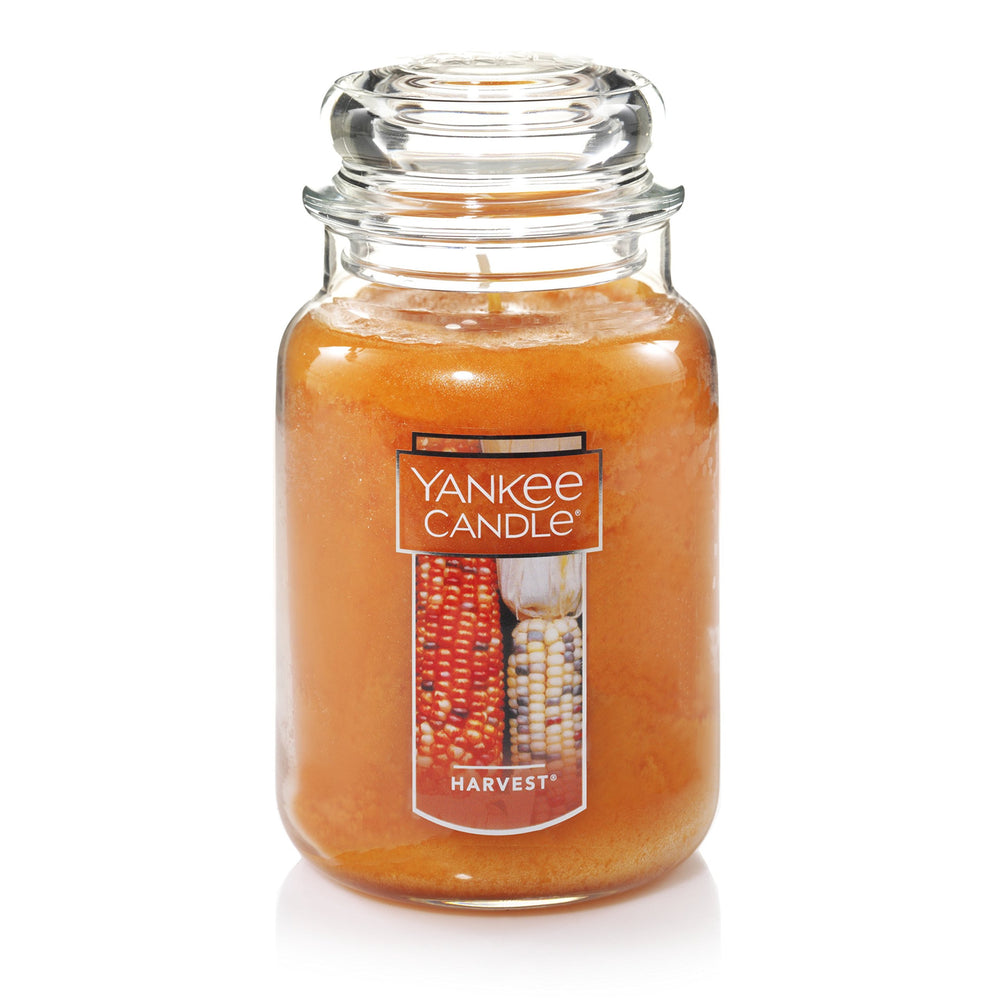 Yankee Candle Harvest jarre face montrant design classique et ambiance automnale