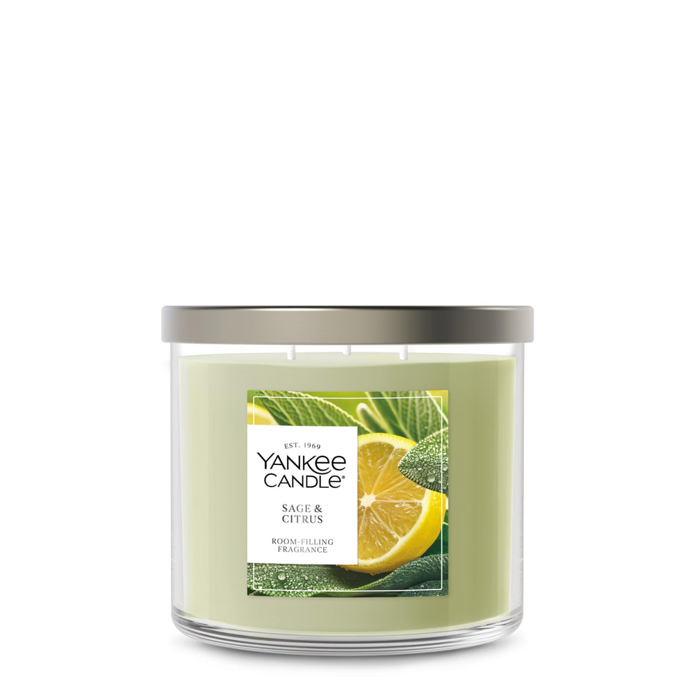 Yankee Candle pot avant montrant le parfum Sage & Citrus et ambiance fraîche