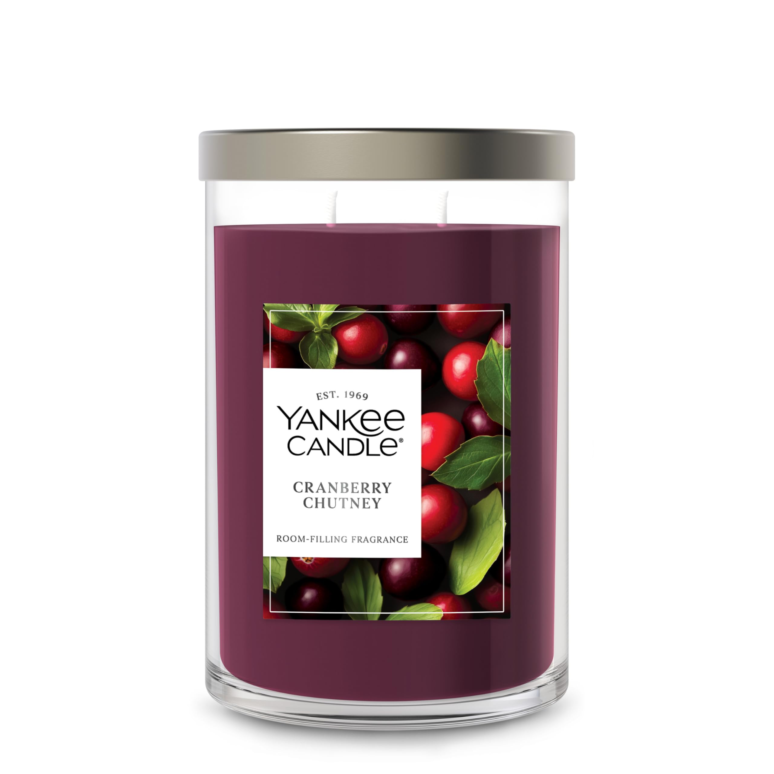 Yankee Candle tumbler face et étiquette, présentation élégante et parfum visible
