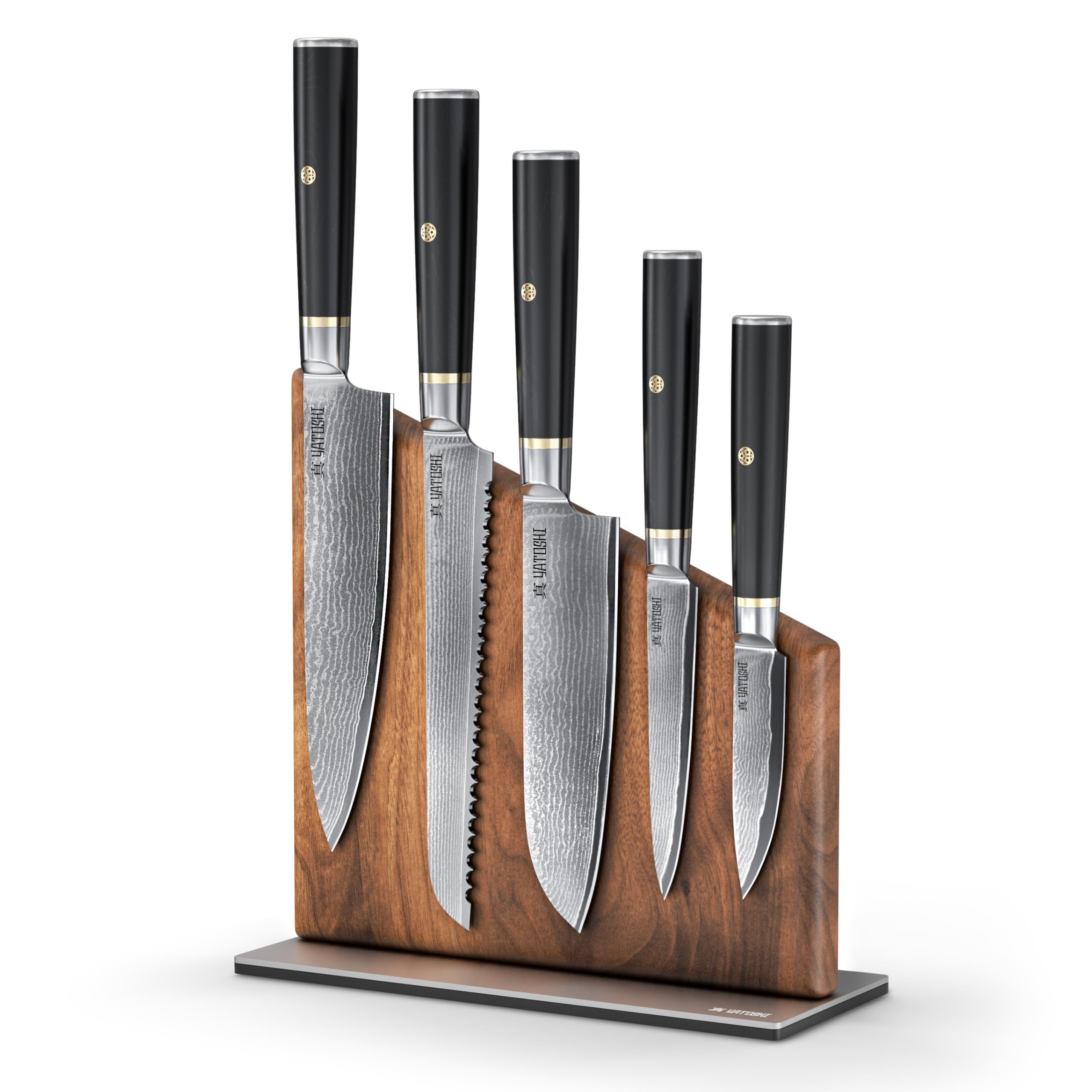 Yatoshi Knives vue de face de l'ensemble de 6 pièces montrant design et finition