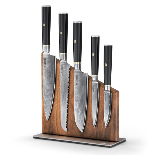 Yatoshi Knives vue de face de l'ensemble de 6 pièces montrant design et finition