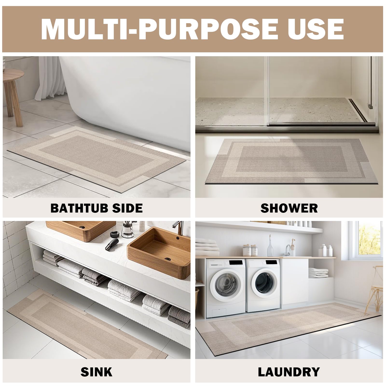 YDKGL tapis beige dans salle de bain moderne, look soigné et pratique