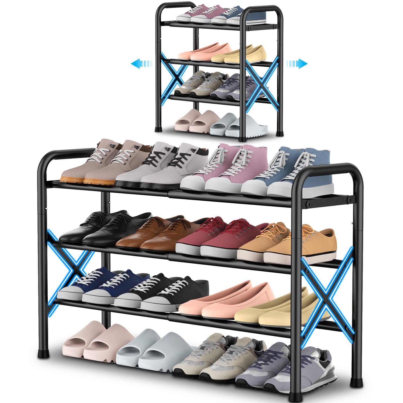 YEASHEIN vue avant du rangement chaussures noir, gain de place immédiat