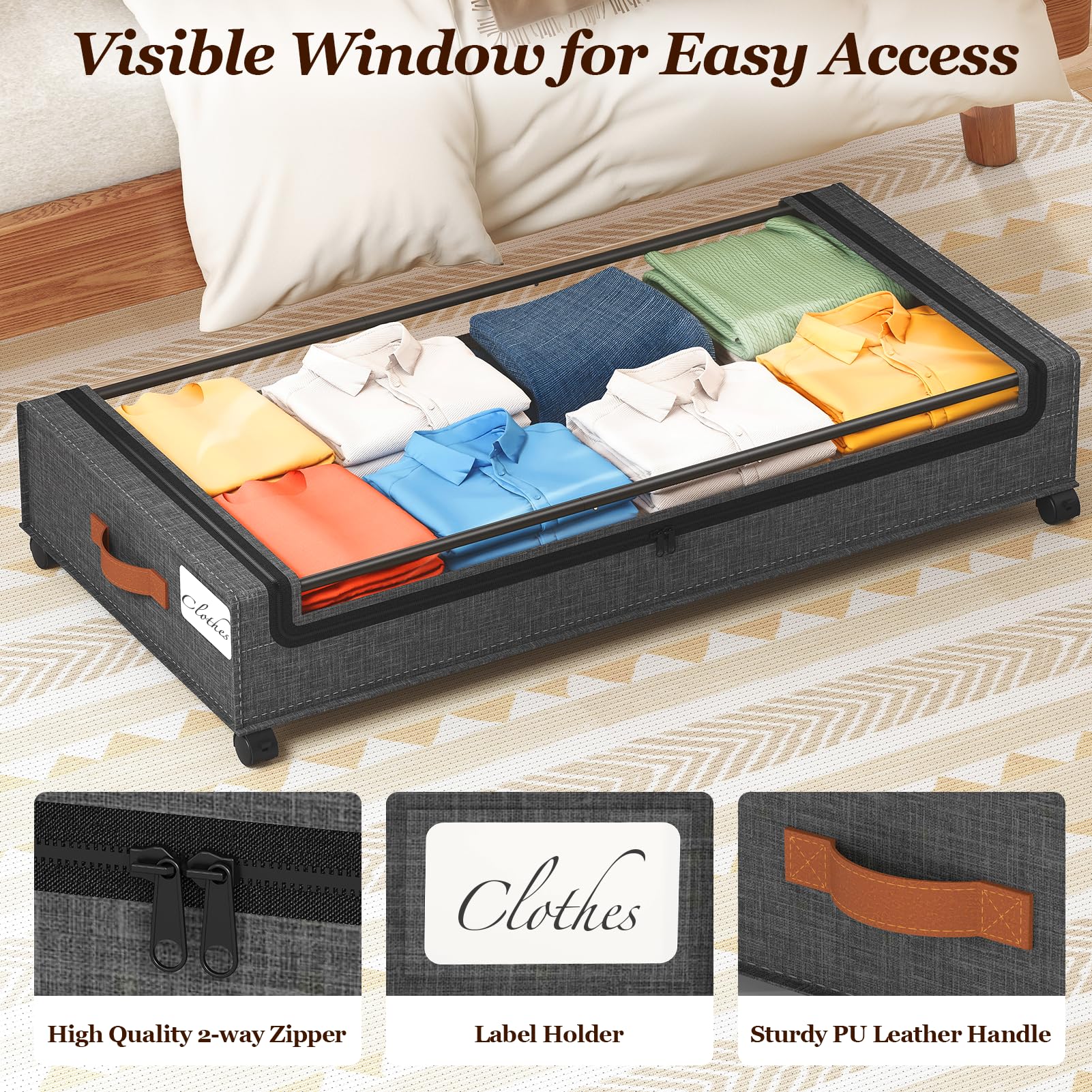 Yecaye sous un lit montrant rangement chaussures accessible et organisé