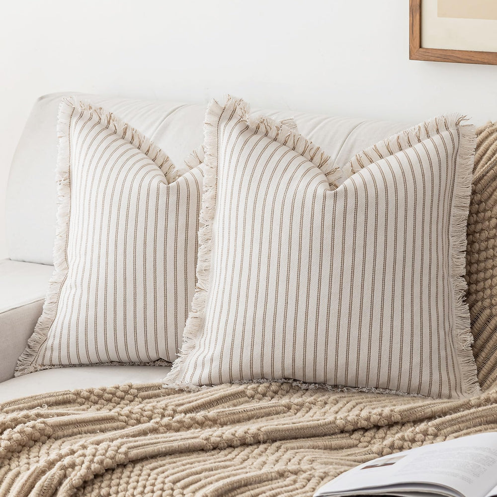 YEENAASY housse de coussin face avant avec rayures pour style bohème