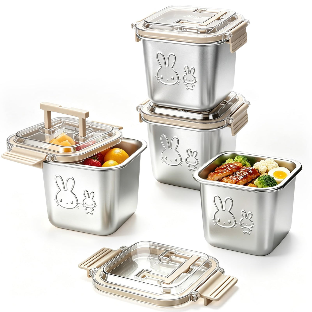 YEJZXY face avant du pack de quatre boîtes inox, aspect durable et pratique