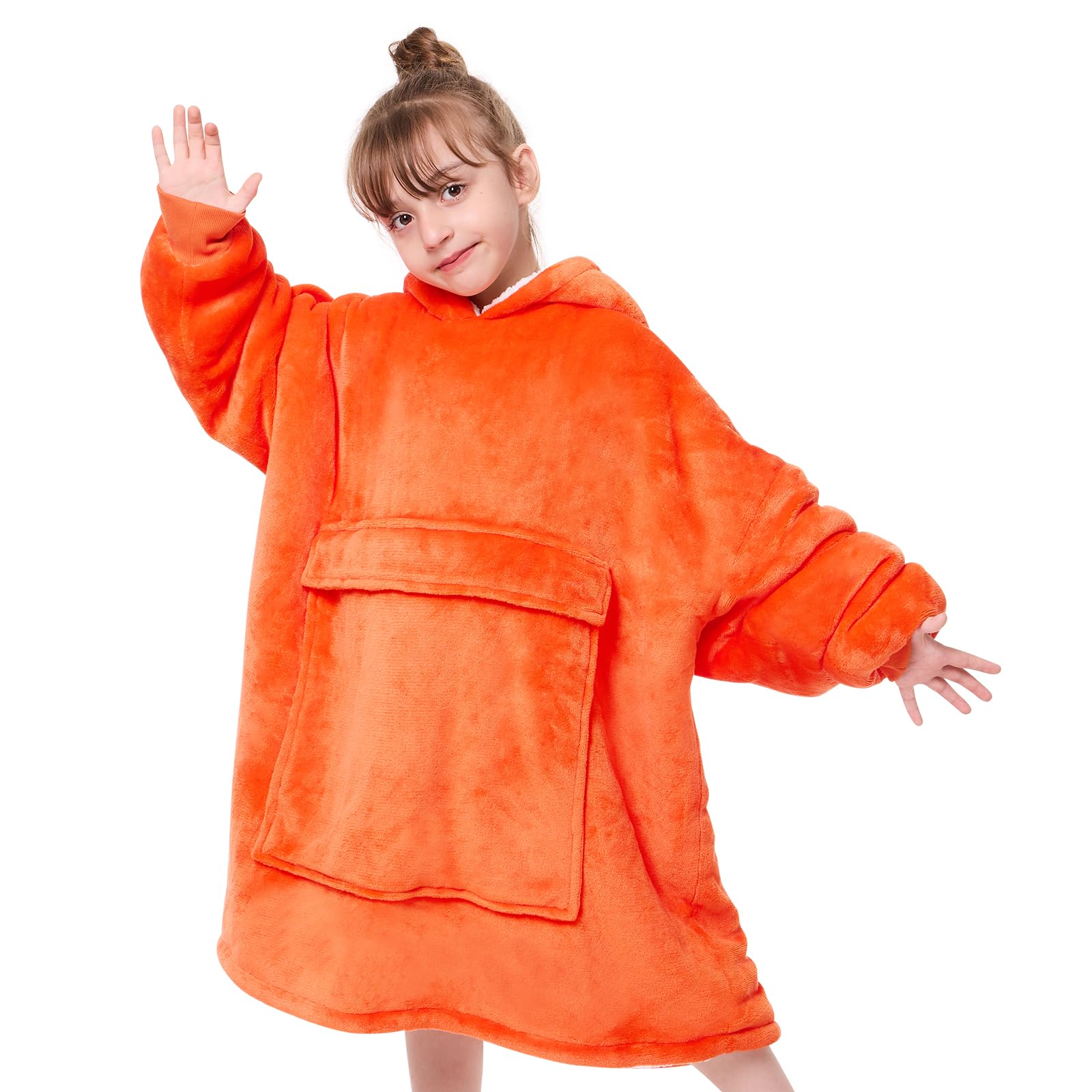 yescool vue avant du hoodie couverture orange, maintien et chaleur immédiate