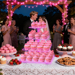 YestBuy présentoir en situation sur table de fête, valorise cupcakes et crée décor élégant