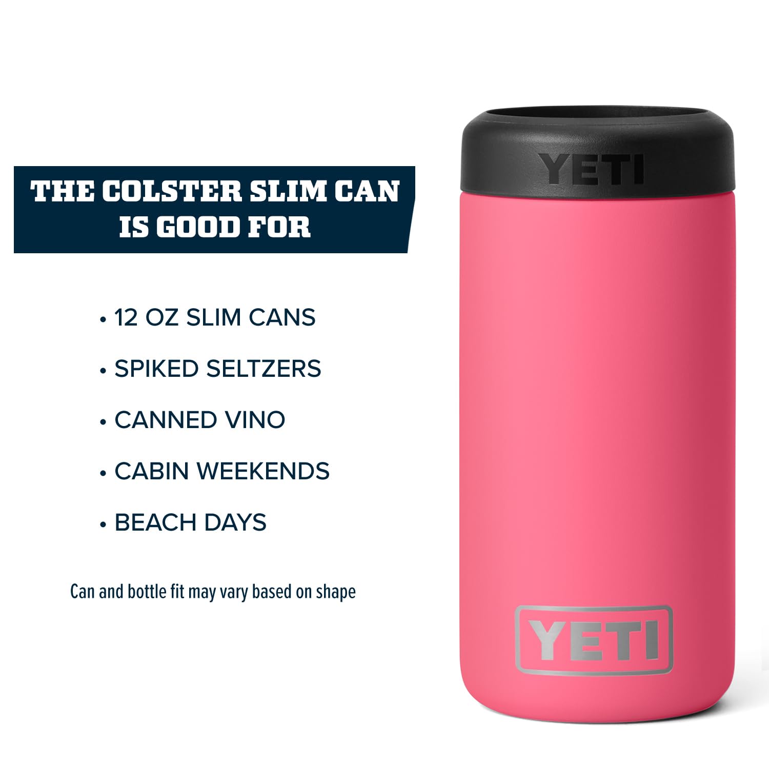 YETI Colster en usage plage avec canette slim gardant la boisson froide