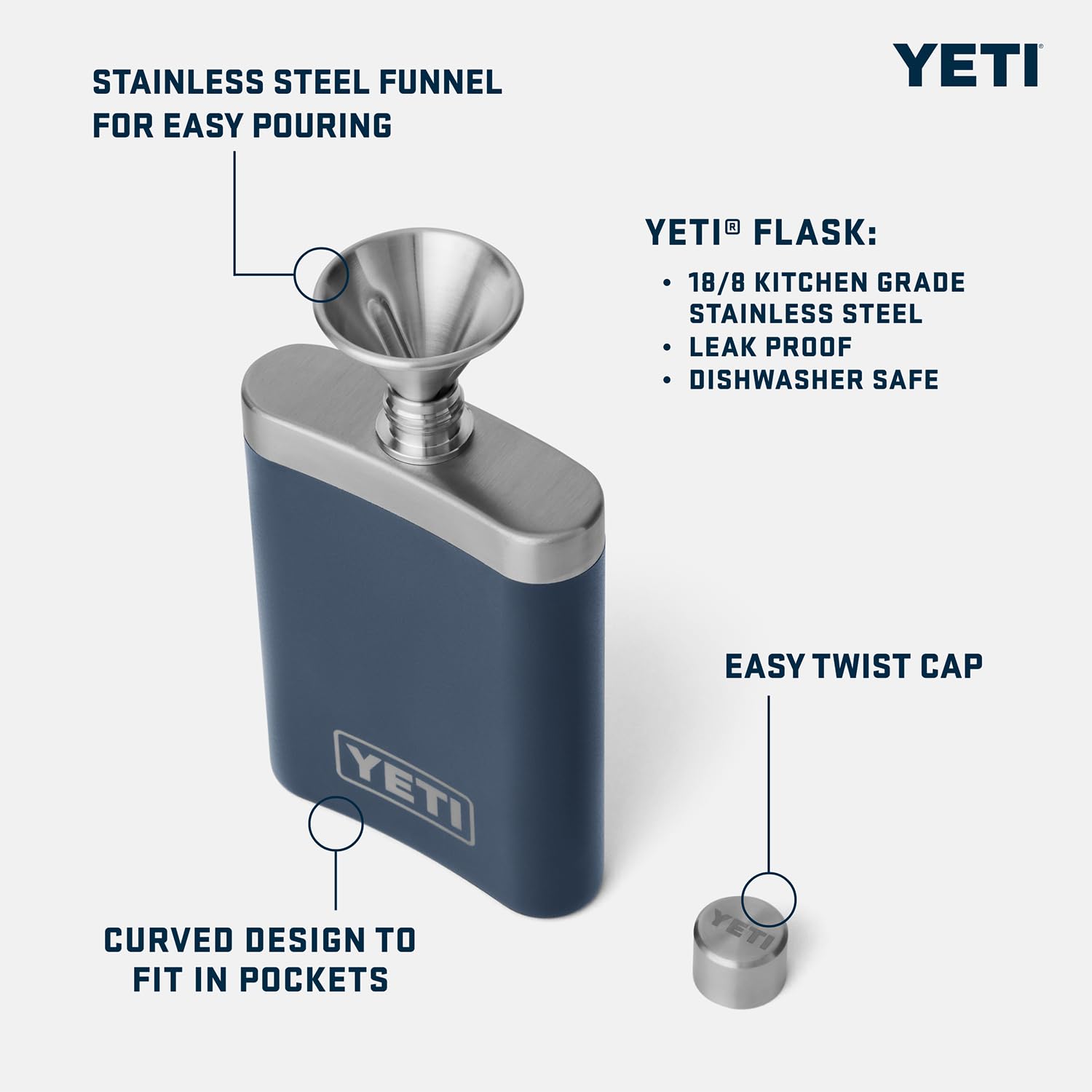 YETI gros plan acier inox 18/8 robuste et résistant à la corrosion