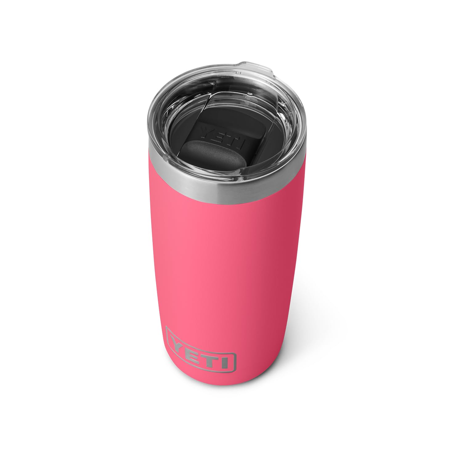 YETI rambler 10 oz face avant montrant finition Tropical Pink et prise en main