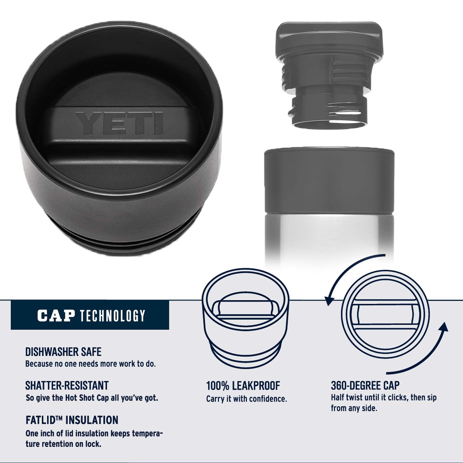 YETI Rambler à côté d'une main montrant taille compacte et compatibilité porte-gobelet