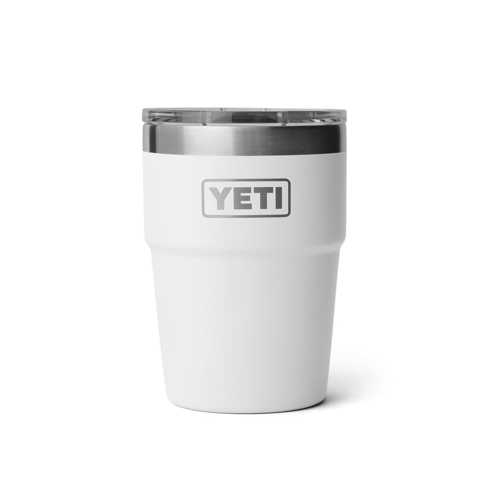 YETI Rambler 16 oz face avant blanc montrant silhouette empilable et finition durable
