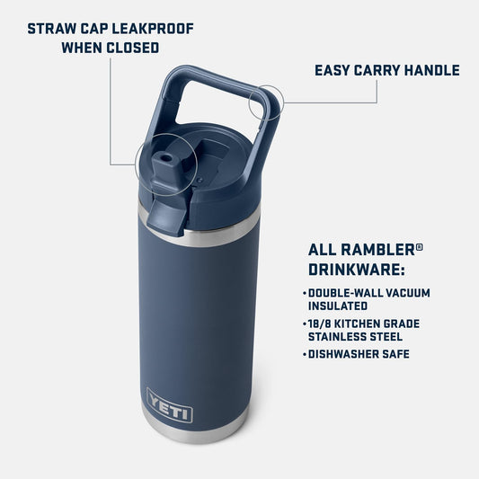 YETI Rambler 18 oz profil bouchon paille navy facilité d’usage en mouvement