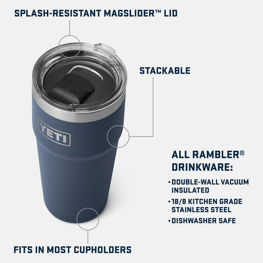 YETI Rambler gros plan acier inoxydable montrant finition durable et solide