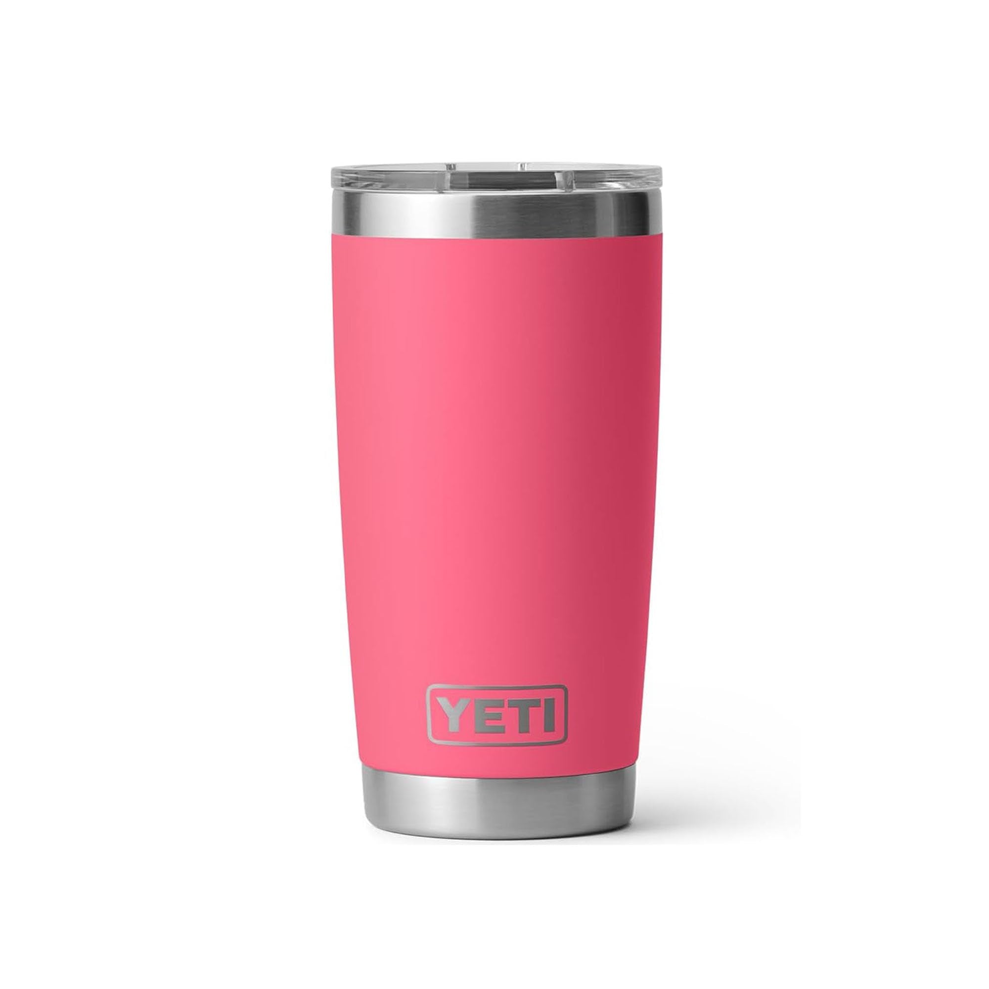 YETI Rambler visage avant montrant la finition Tropical Pink et usage durable